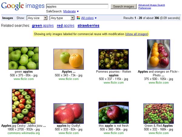 google creative commons search for "apples"
