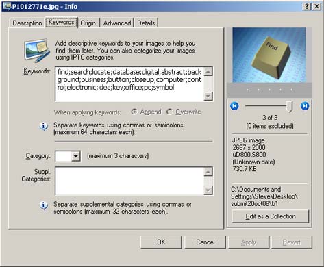 windows IPTC keyword and description editor