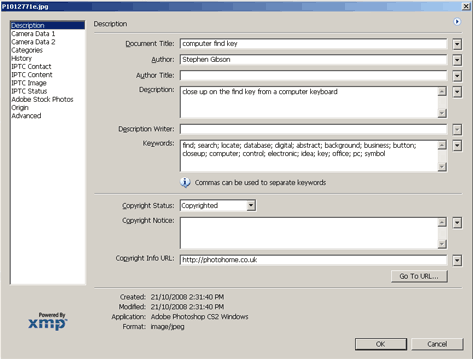 photoshop and bridge IPTC editor dialog box